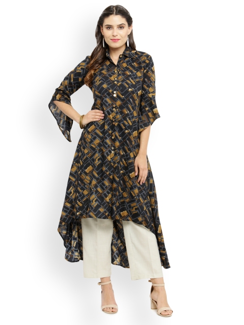 

Indibelle Women Black & Off-White Printed Kurta with Trousers