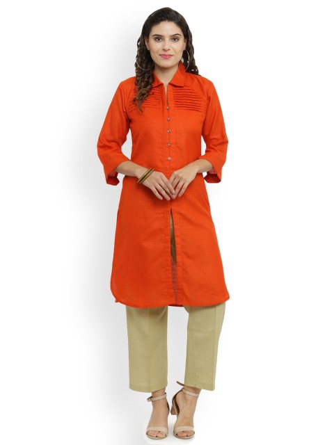 

Indibelle Women Rust & Beige Solid Kurta with Trousers