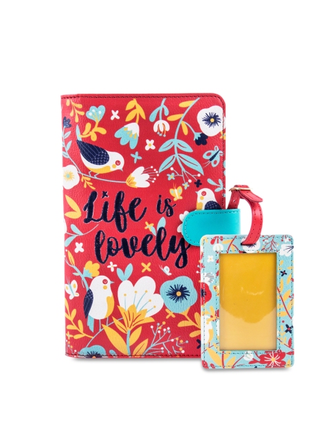 

Chumbak Women Red & Yellow Textured Passport Holder