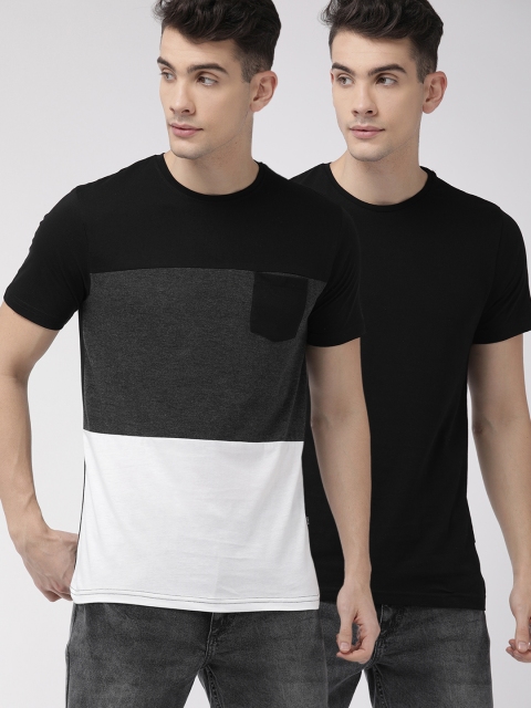 

HIGHLANDER Men Pack of 2 Slim Fit Round Neck T-shirts, Black