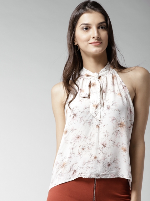 

FOREVER 21 Women Off-White Floral Print A-Line Top