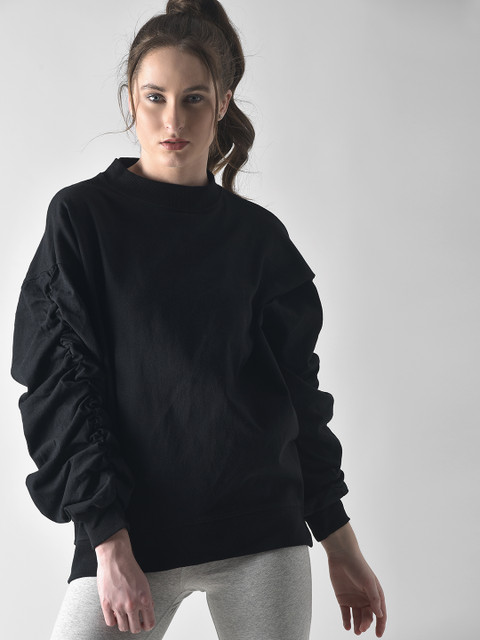

FOREVER 21 Women Black Solid Sweatshirt