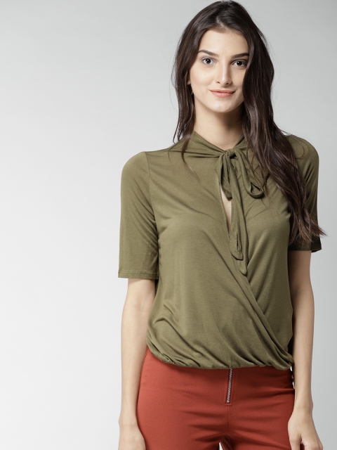 

FOREVER 21 Women Olive Green Solid Wrap Top