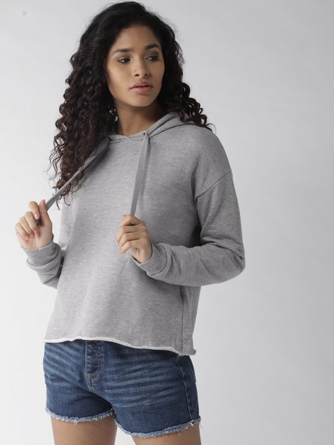 

FOREVER 21 Women Grey Melange Solid Hooded Sweatshirt