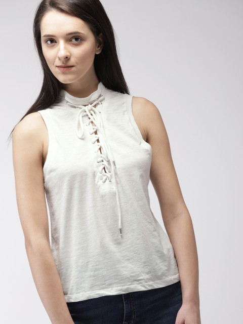

FOREVER 21 Women Off-White Solid Top