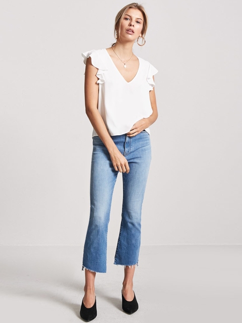 

FOREVER 21 Women White Solid Top