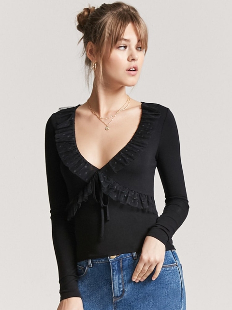 

FOREVER 21 Women Black Solid Fitted Top