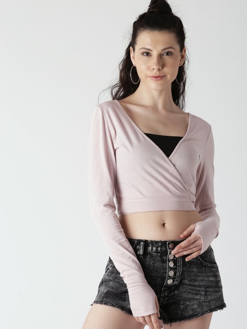 

FOREVER 21 Women Lavender Solid Crop Wrap Top