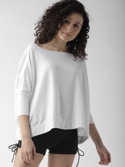 

FOREVER 21 Women White Solid Boxy Top