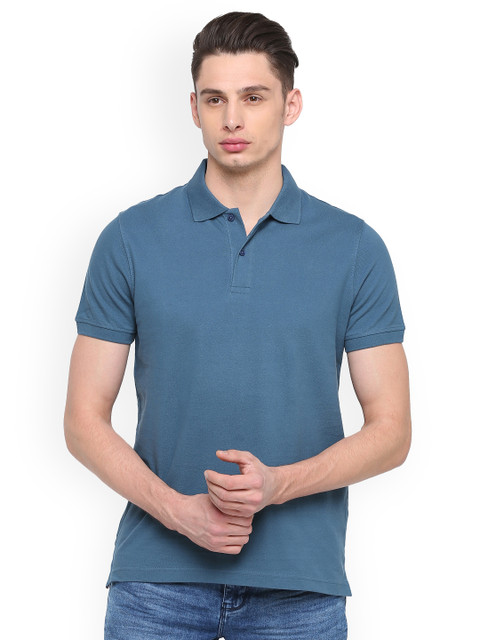 

Splash Men Blue Solid Polo Collar T-shirt
