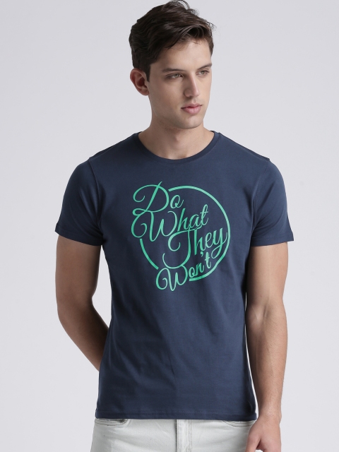 

Splash Men Navy Blue Printed Round Neck T-shirt