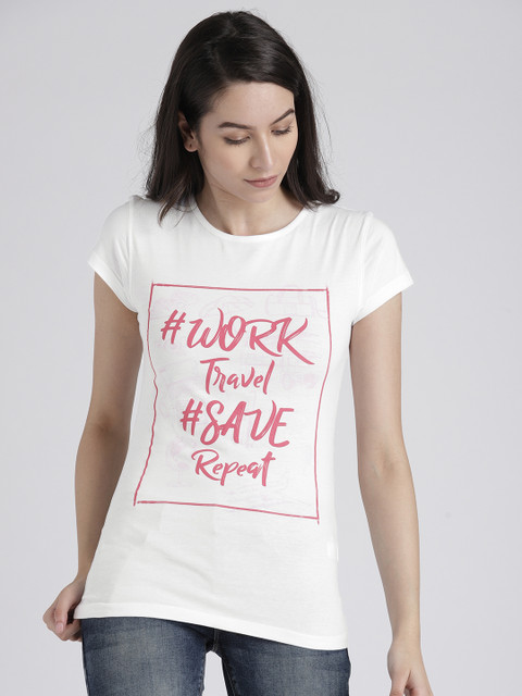 

Splash Women White Printed Round Neck T-shirt
