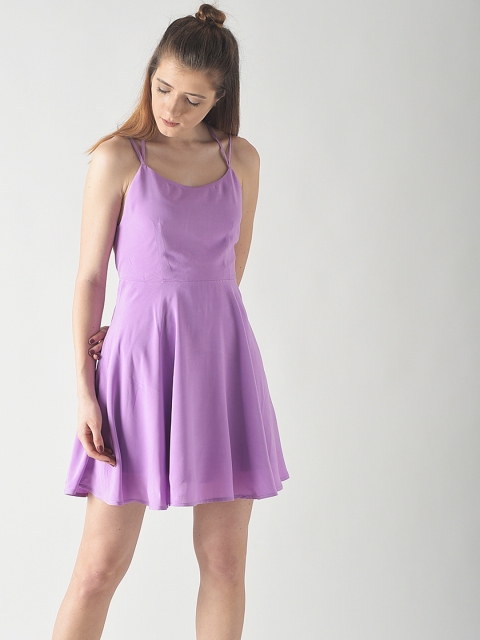 

FOREVER 21 Women Purple Solid Fit and Flare Dress