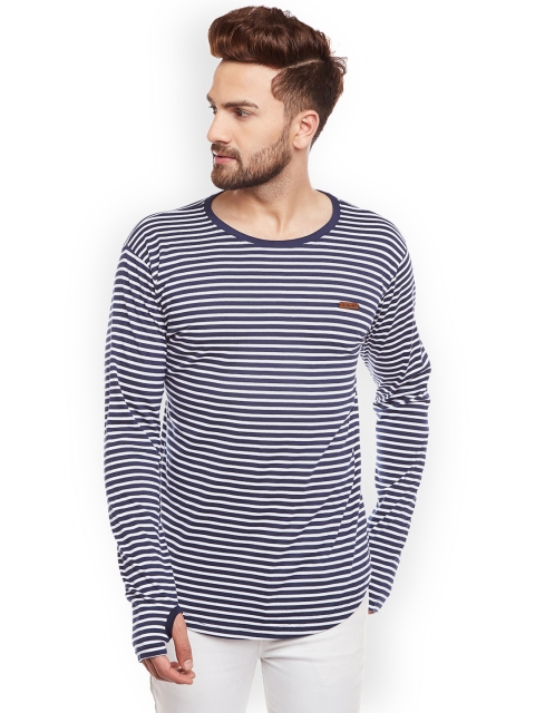 

The Dry State Men Blue Striped Round Neck Slim Fit T-shirt