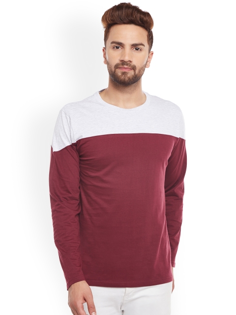

The Dry State Men Maroon & Grey Colourblocked Round Neck Slim Fit T-shirt