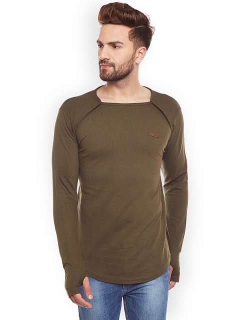 

The Dry State Men Olive Green Solid Round Neck Slim Fit T-shirt