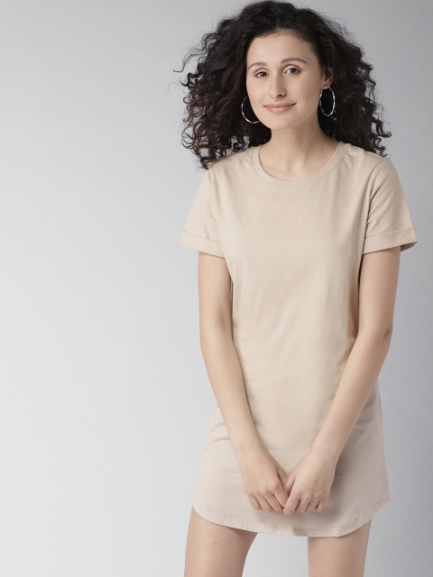 

FOREVER 21 Women Beige Solid T-shirt Dress