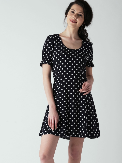 

FOREVER 21 Women Navy Blue Polka Dot Print Fit & Flare Dress