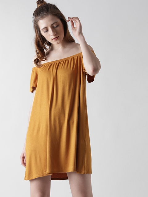 

FOREVER 21 Women Mustard Yellow Off-Shoulder A-Line Dress