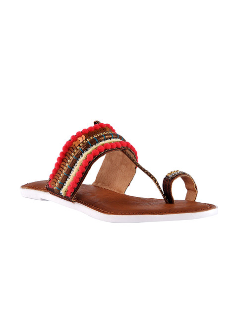 

Wet Blue Women Brown & Pink Solid Synthetic One Toe Flats