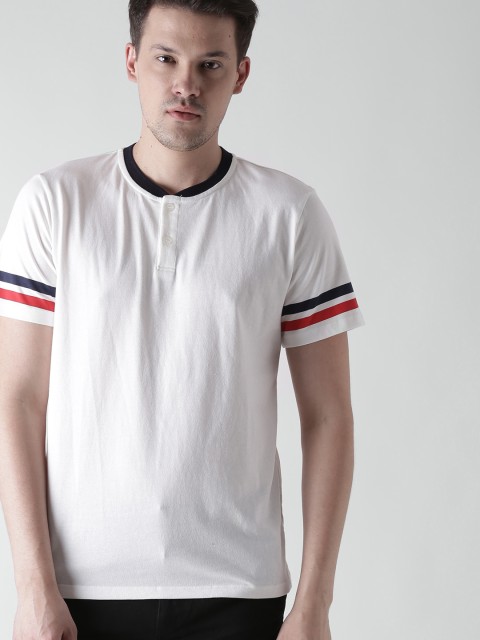 

FOREVER 21 Men White Solid Henley Neck T-shirt