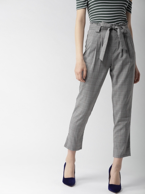 

FOREVER 21 Women Grey Regular Fit Checked Peg Trousers