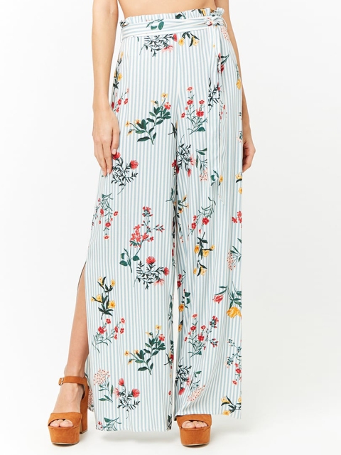 

FOREVER 21 Women Blue & Off-White Regular Fit Striped Parallel Trousers
