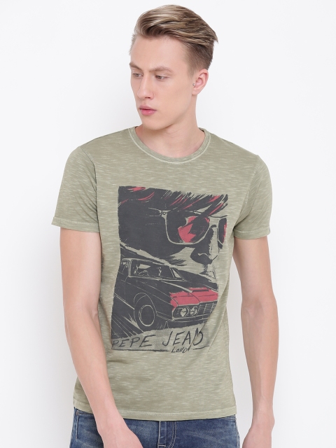 

Pepe Jeans Men Olive Green Printed Round Neck T-shirt