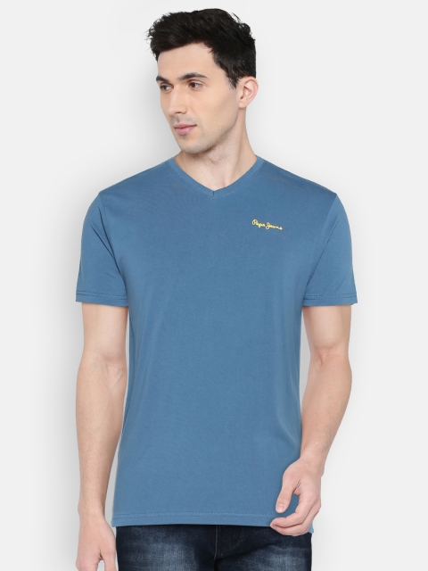 

Pepe Jeans Men Blue Solid V-Neck T-shirt