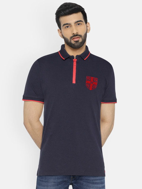 

Pepe Jeans Men Navy Solid Polo Collar T-shirt, Navy blue