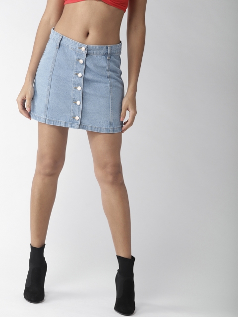 

FOREVER 21 Women Blue Denim Mini A-Line Pure Cotton Skirt