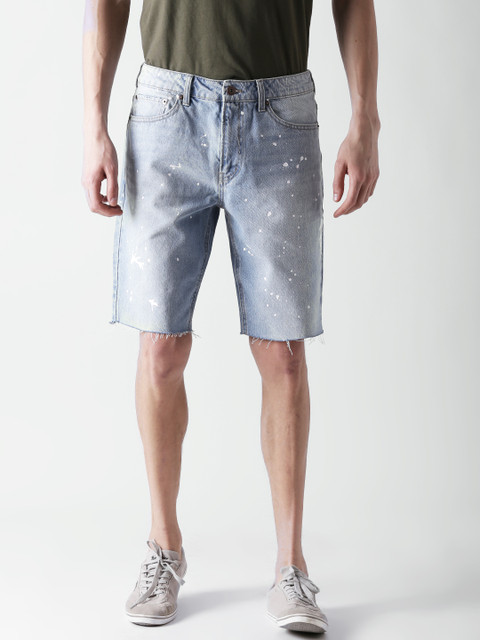 

FOREVER 21 Men Blue Printed Regular Fit Denim Shorts