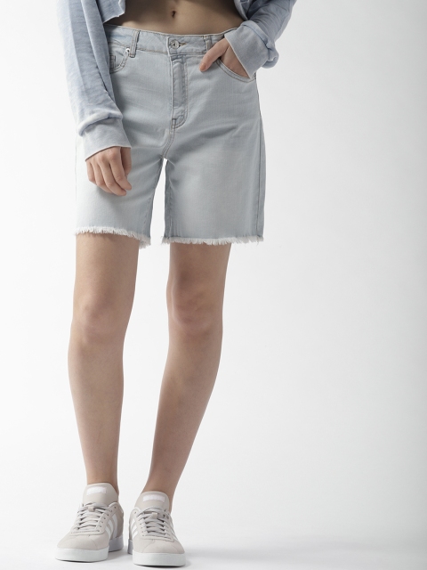 

FOREVER 21 Women Blue Washed Regular Fit Denim Shorts