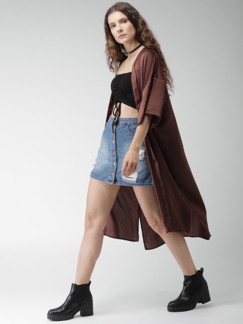 

FOREVER 21 Brown Solid Open Front Longline Shrug