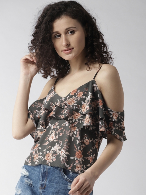 

FOREVER 21 Women Olive Green Printed Top