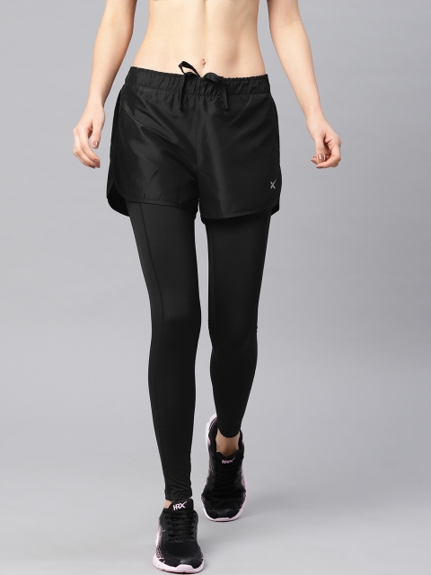 

HRX by Hrithik Roshan Women Black Solid Slim Fit Sports Shorts With Attached Tights