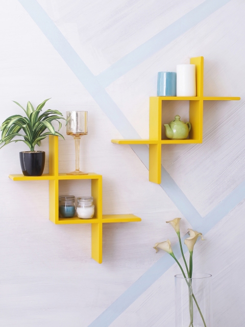

Home Sparkle Yellow MDF Basic Wall Shelf