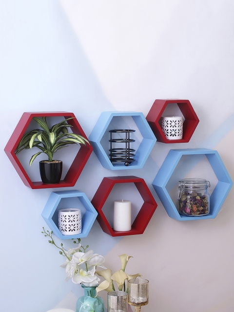 

Home Sparkle Red & Blue MDF Basic Wall Shelf