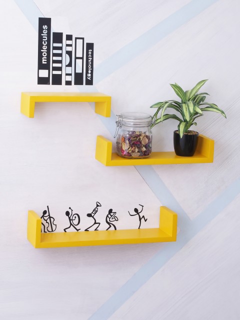 

Home Sparkle Yellow & Black Wood Basic Wall Shelf