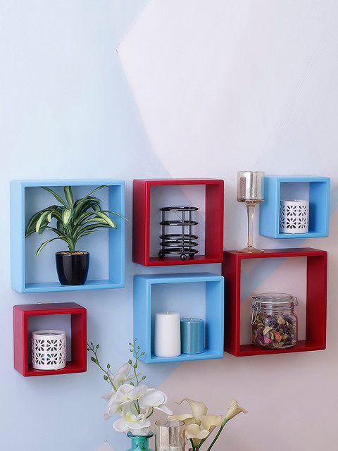 

Home Sparkle Red & Blue MDF Basic Wall Shelf