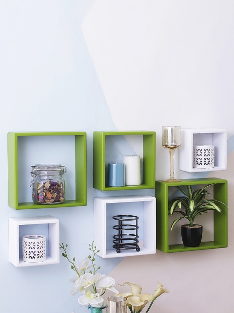 

Home Sparkle Green & White MDF Basic Wall Shelf