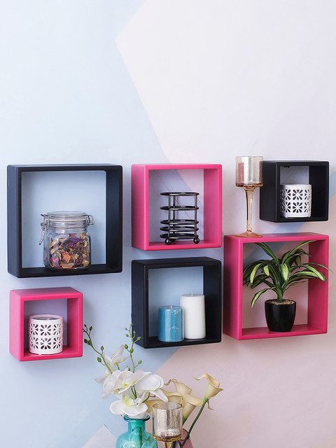 

Home Sparkle Black & Pink MDF Basic Wall Shelf