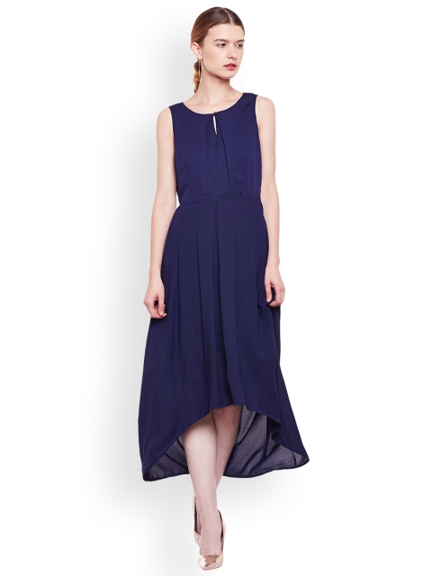 

Latin Quarters Women Navy Blue Solid Fit and Flare Dress