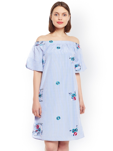 

Latin Quarters Women Blue Striped A-Line Dress