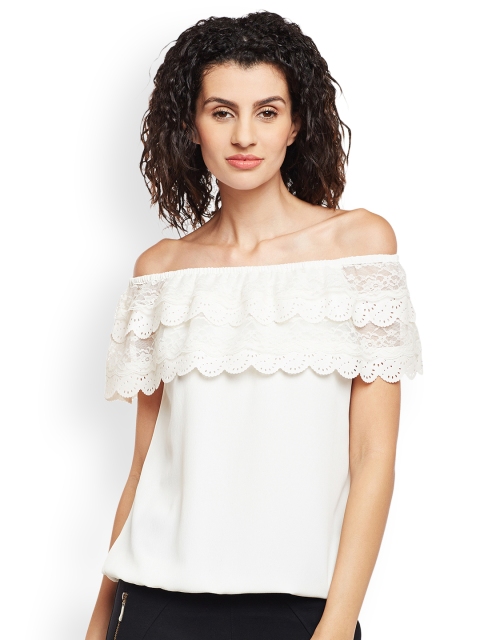 

Latin Quarters Women Off-White Solid Bardot Top
