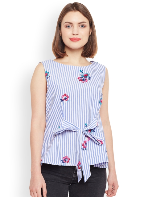 

Latin Quarters Women Blue Striped Top