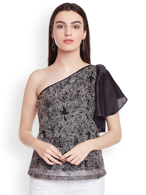 

Latin Quarters Women Black Self Design Top