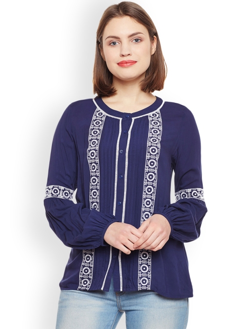 

Latin Quarters Women Navy Blue Printed Shirt Style Top