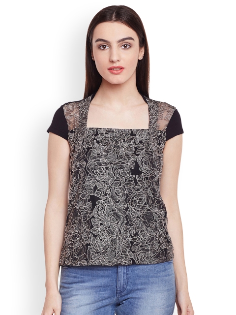 

Latin Quarters Women Black Self Design Top