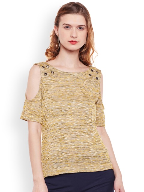 

Latin Quarters Women Mustard Self Design Fitted Top